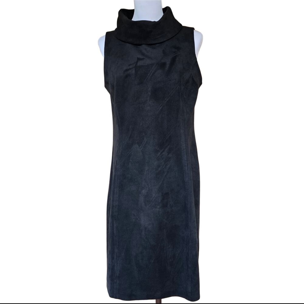 Turtleneck Dress J. McLaughlin Size L Black Stretch Microfiber Suede Sleeveless